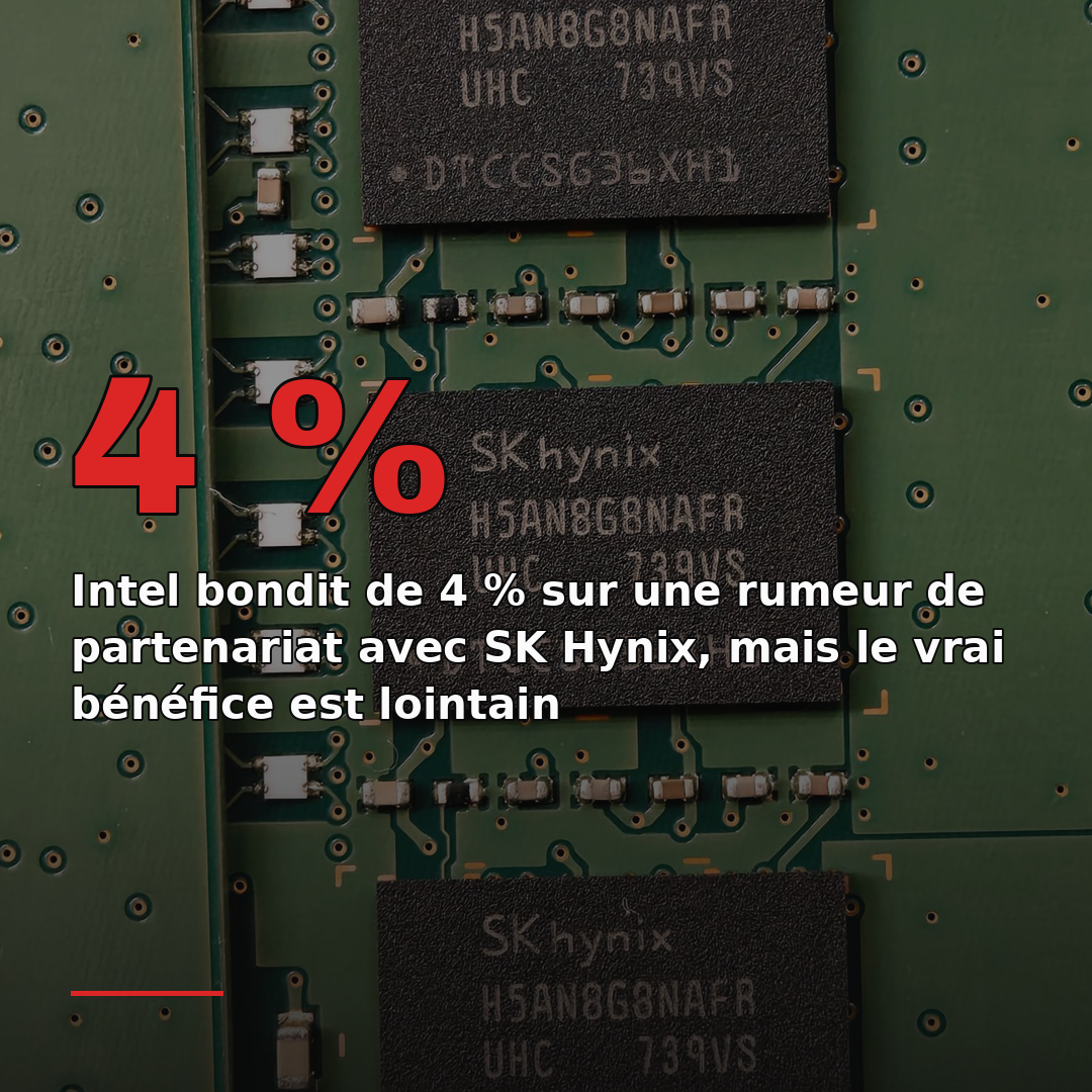 Intel bondit de 4 % sur une rumeur de partenariat avec SK Hynix, mais le vrai bénéfice est lointain