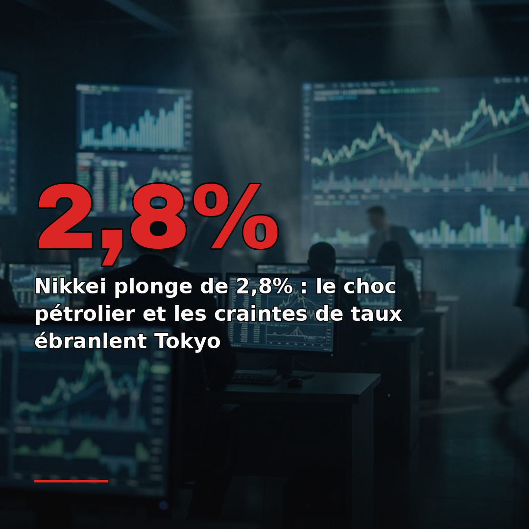 Nikkei plonge de 2,8% : le choc pétrolier et les craintes de taux ébranlent Tokyo