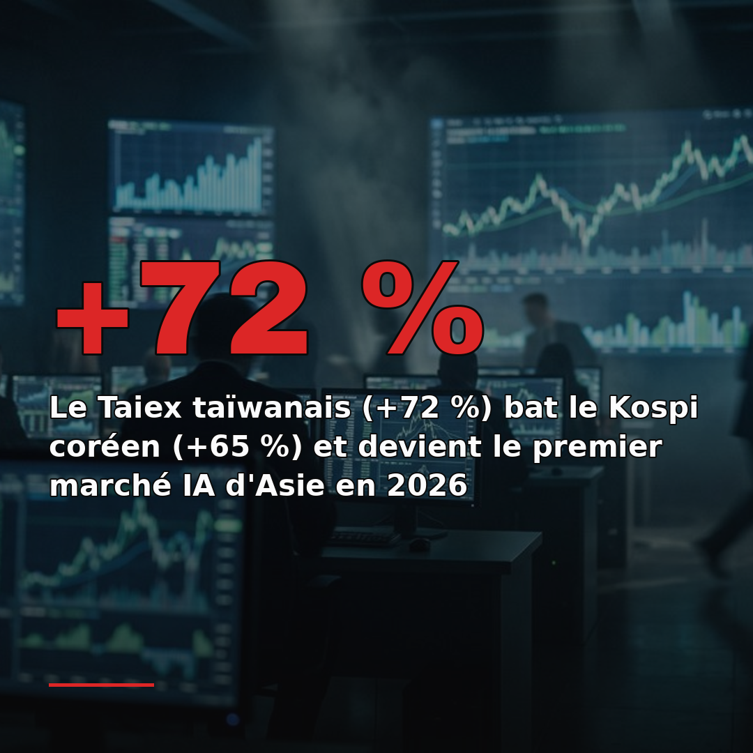 Le Taiex taïwanais (+72 %) bat le Kospi coréen (+65 %) et devient le premier marché IA d'Asie en 2026