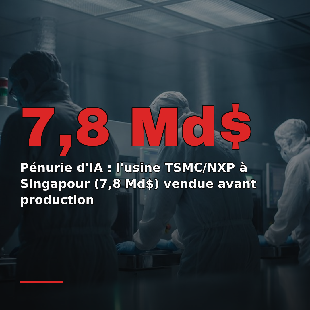 Pénurie d'IA : l'usine TSMC/NXP à Singapour (7,8 Md$) vendue avant production