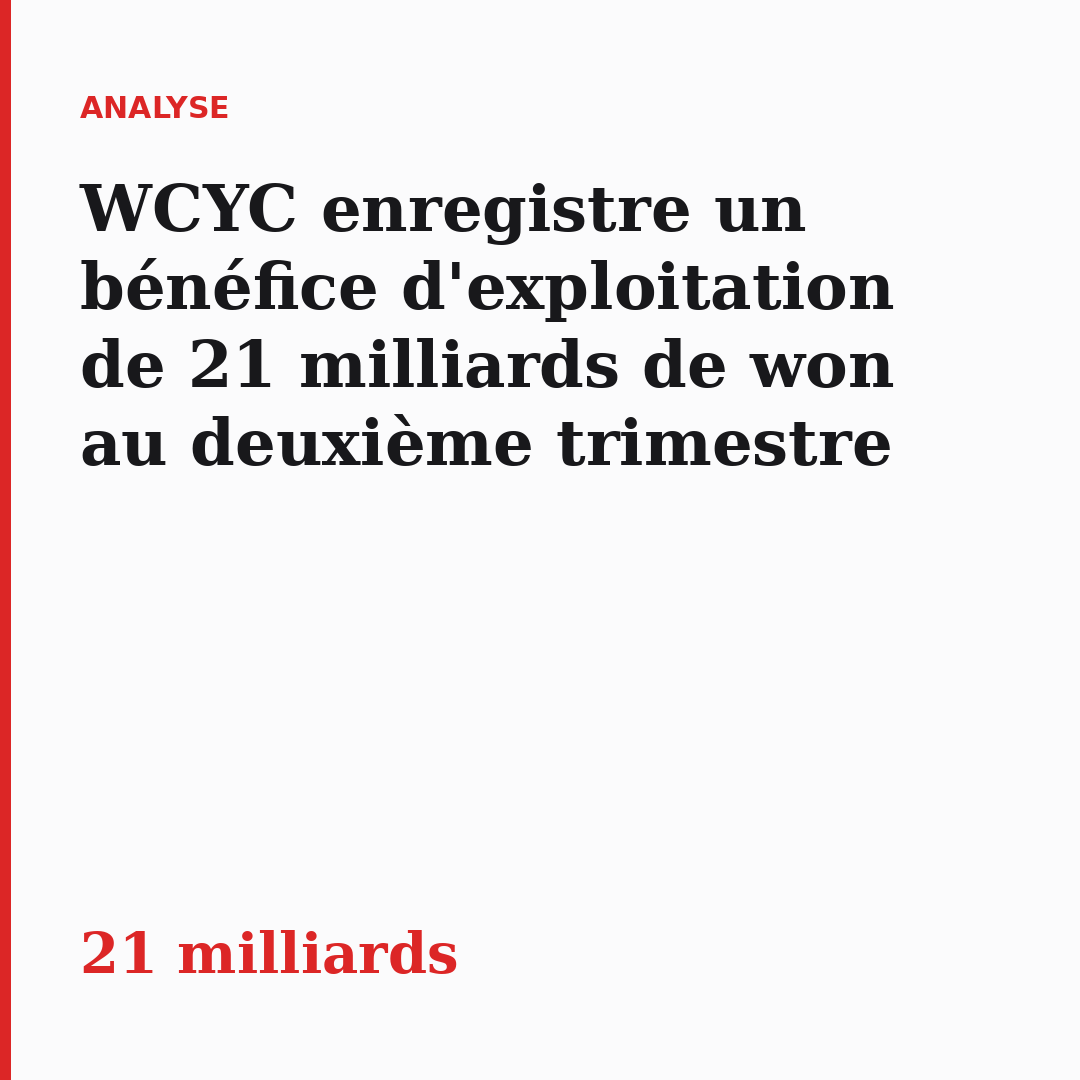 WCYC enregistre un bénéfice d'exploitation de 21 milliards de won au deuxième trimestre