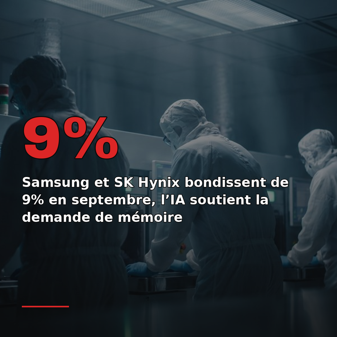 Samsung et SK Hynix bondissent de 9% en septembre, l’IA soutient la demande de mémoire