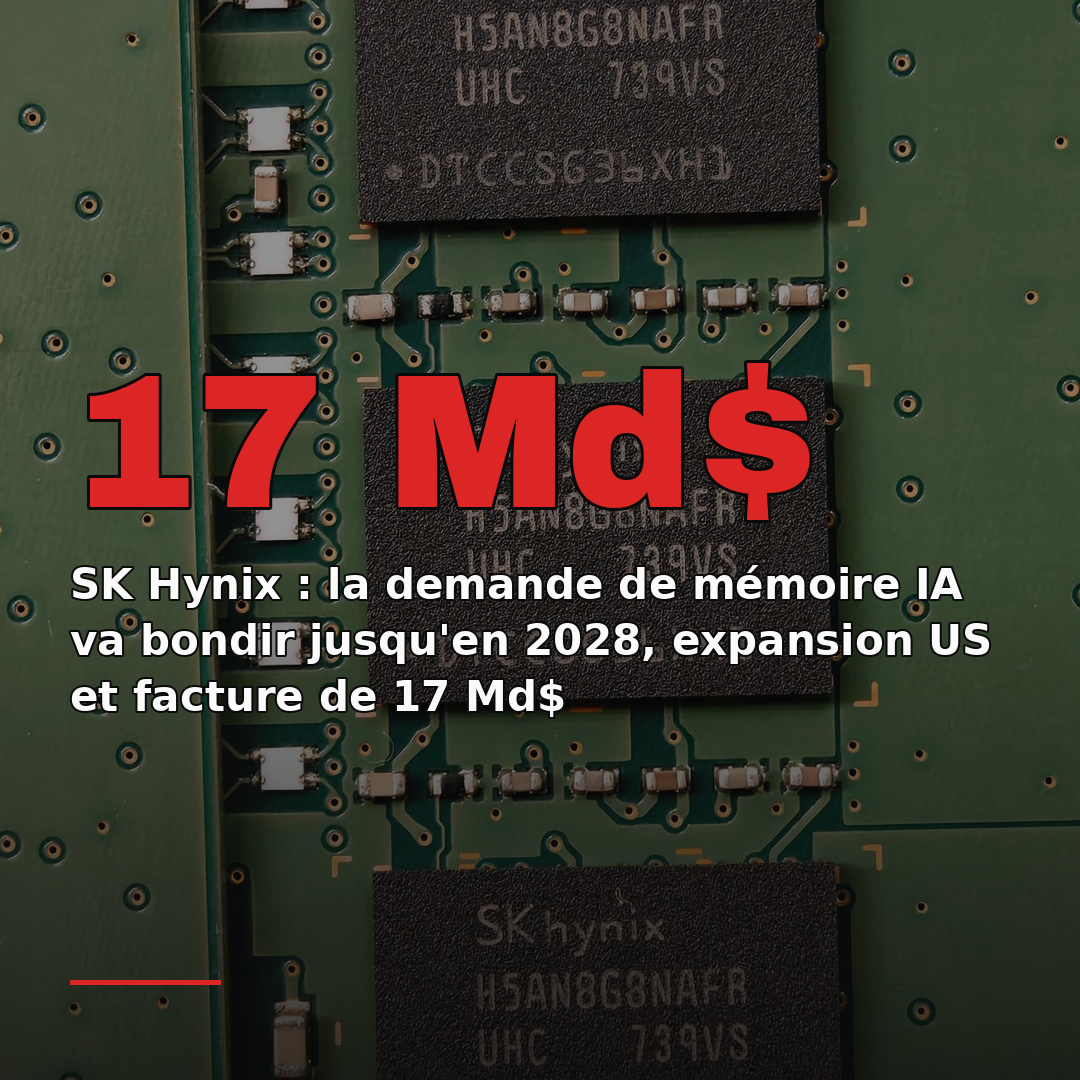 SK Hynix : la demande de mémoire IA va bondir jusqu'en 2028, expansion US et facture de 17 Md$