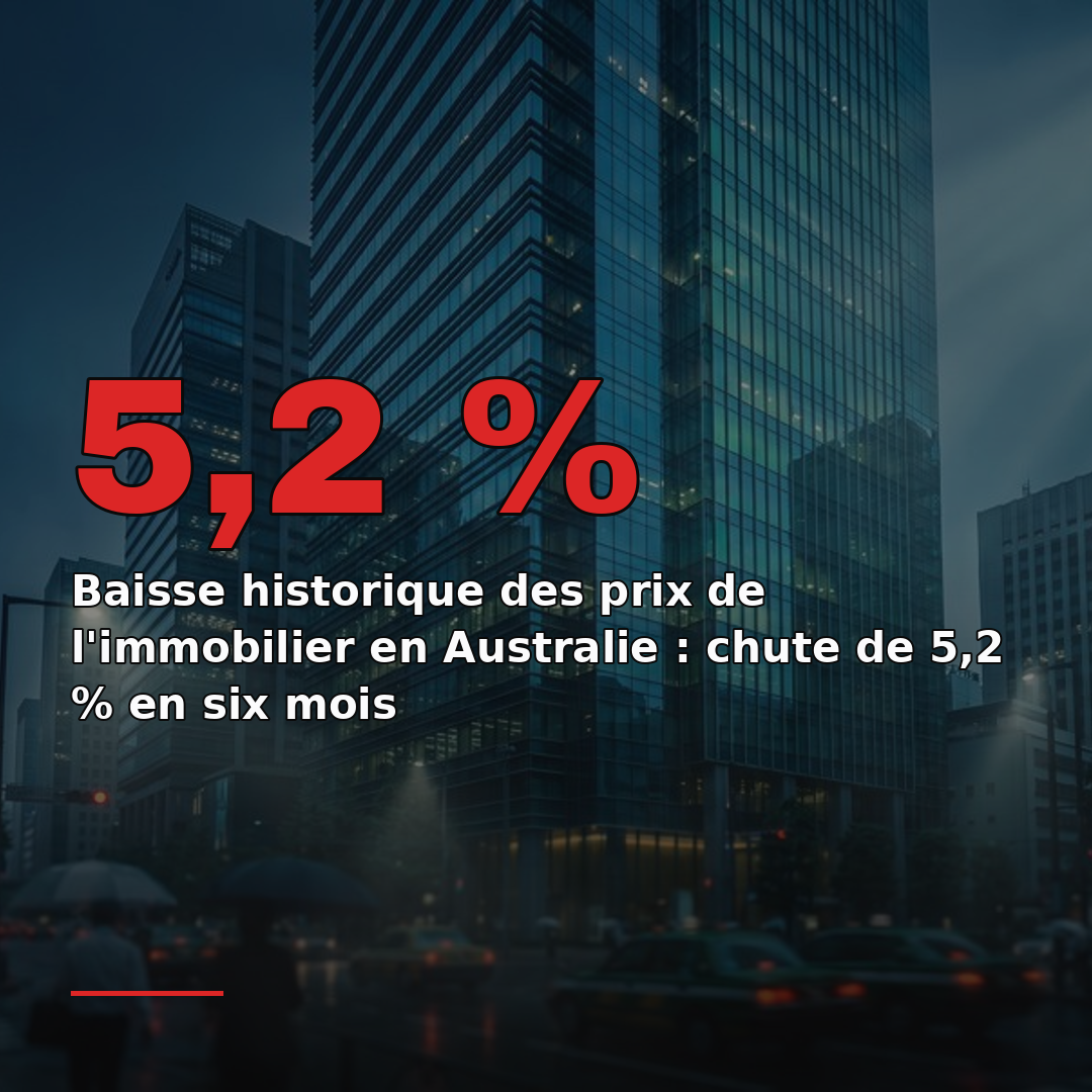 Baisse historique des prix de l'immobilier en Australie : chute de 5,2 % en six mois