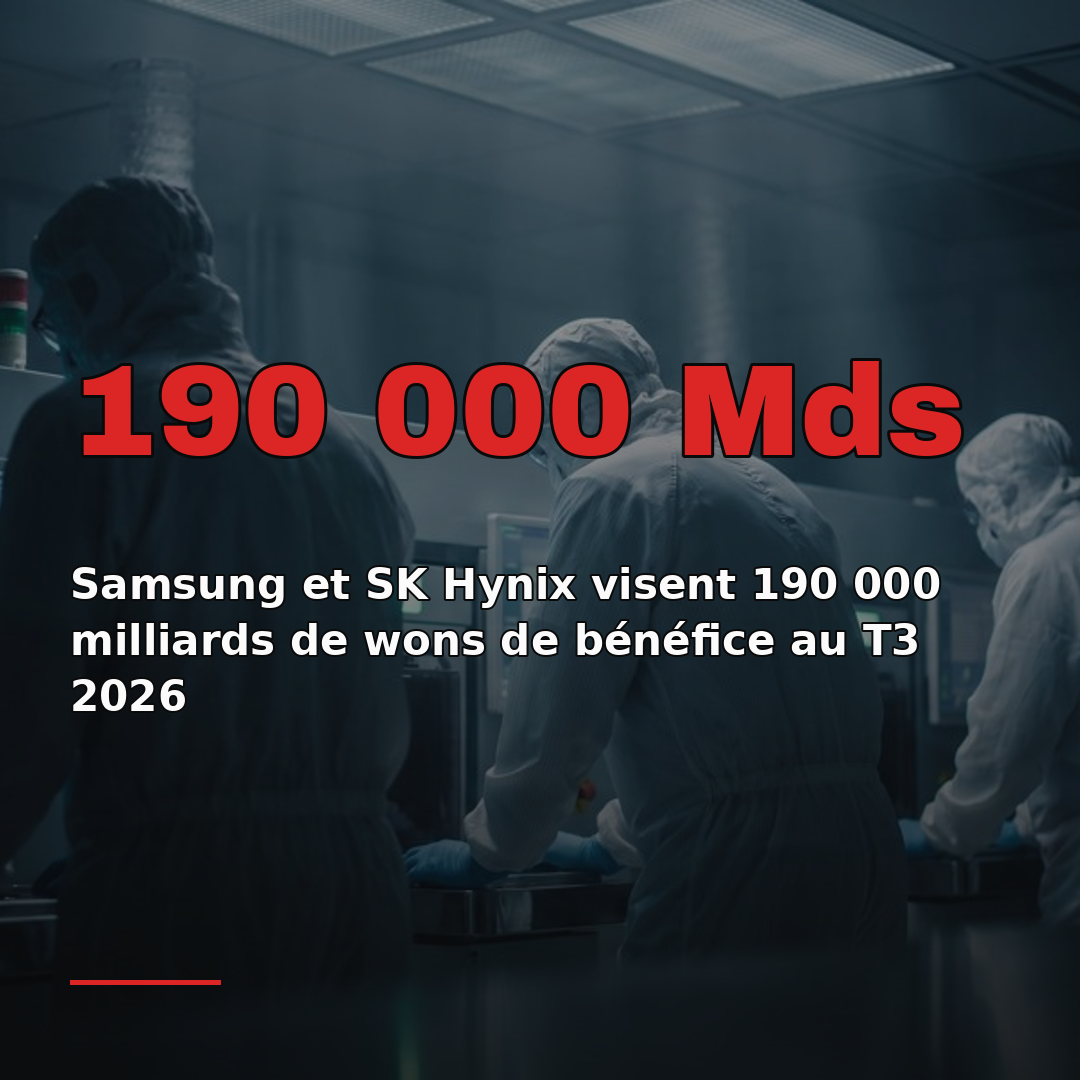 Samsung et SK Hynix visent 190 000 milliards de wons de bénéfice au T3 2026
