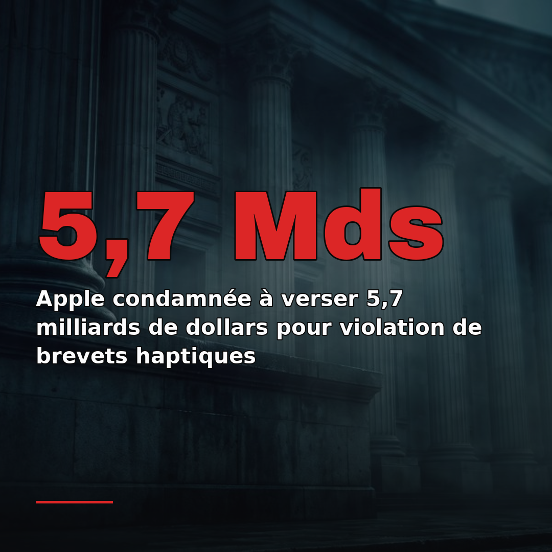 Apple condamnée à verser 5,7 milliards de dollars pour violation de brevets haptiques