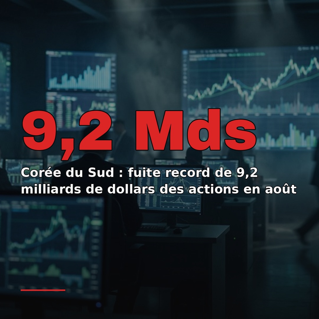 Corée du Sud : fuite record de 9,2 milliards de dollars des actions en août