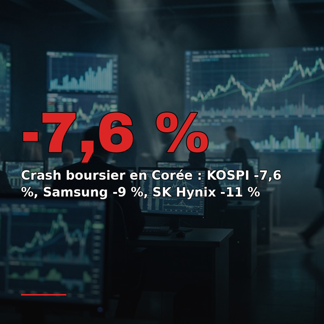 Crash boursier en Corée : KOSPI -7,6 %, Samsung -9 %, SK Hynix -11 %