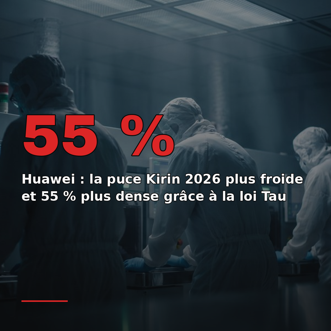 Huawei : la puce Kirin 2026 plus froide et 55 % plus dense grâce à la loi Tau