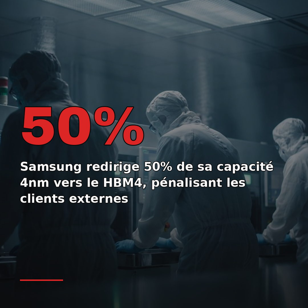 Samsung redirige 50% de sa capacité 4nm vers le HBM4, pénalisant les clients externes