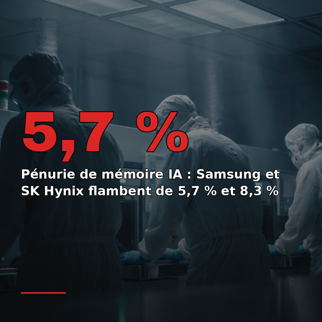 Pénurie de mémoire IA : Samsung et SK Hynix flambent de 5,7 % et 8,3 %