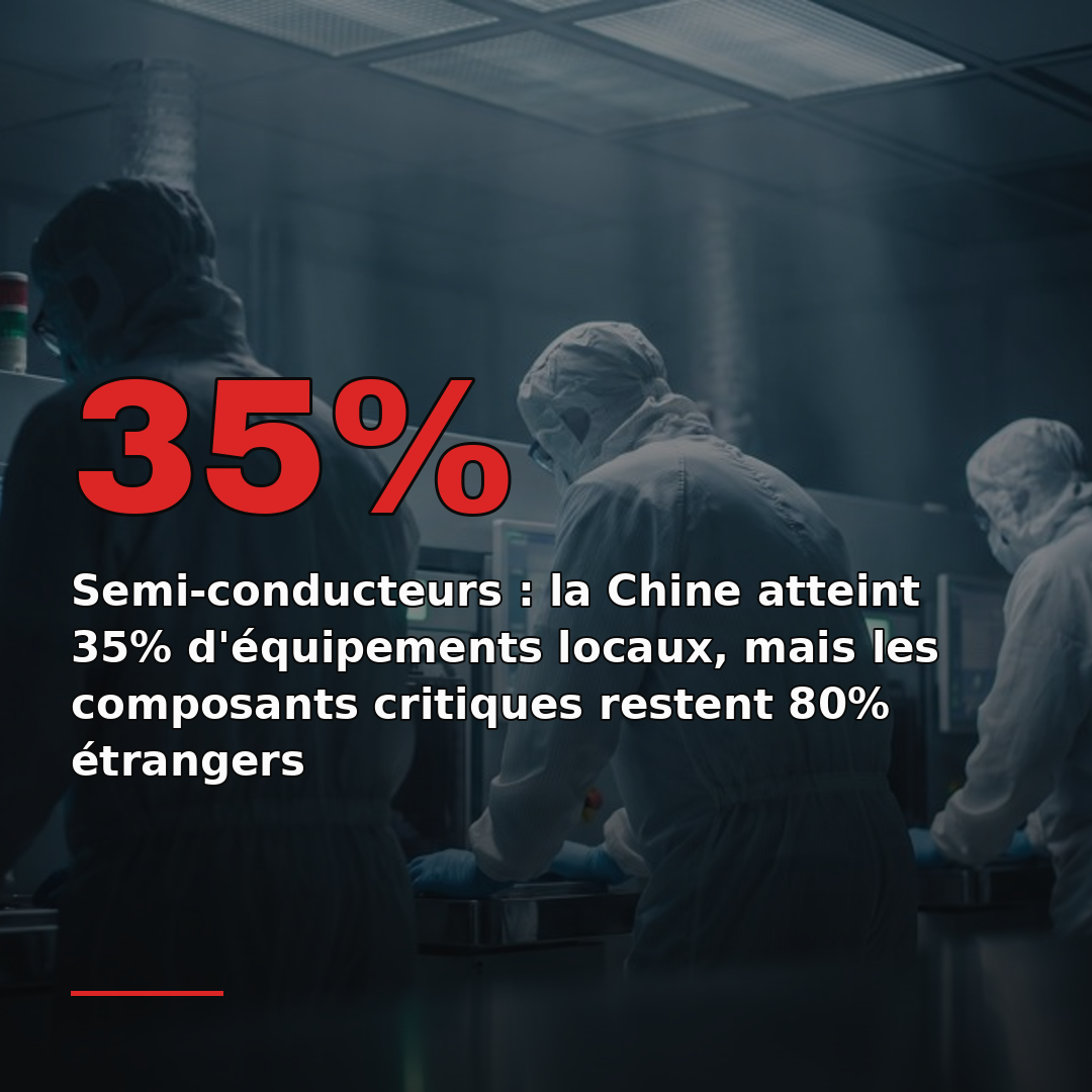 Semi-conducteurs : la Chine atteint 35% d'équipements locaux, mais les composants critiques restent 80% étrangers