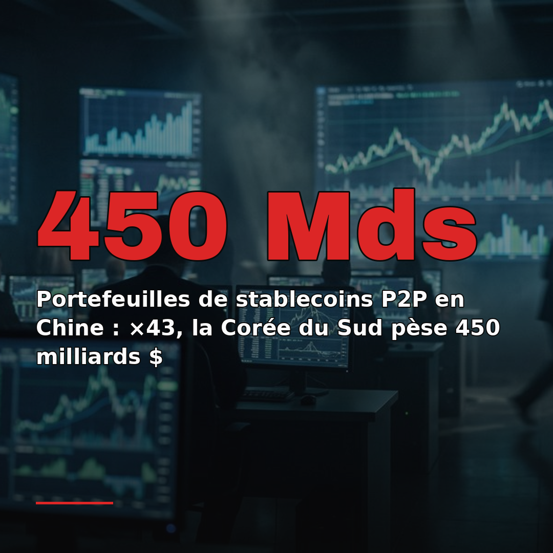Portefeuilles de stablecoins P2P en Chine : ×43, la Corée du Sud pèse 450 milliards $