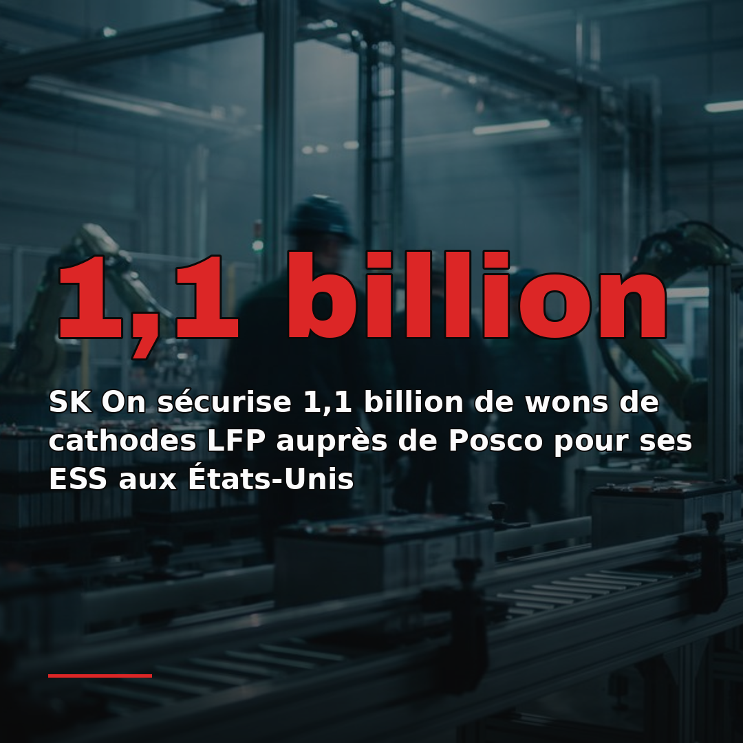 SK On sécurise 1,1 billion de wons de cathodes LFP auprès de Posco pour ses ESS aux États-Unis