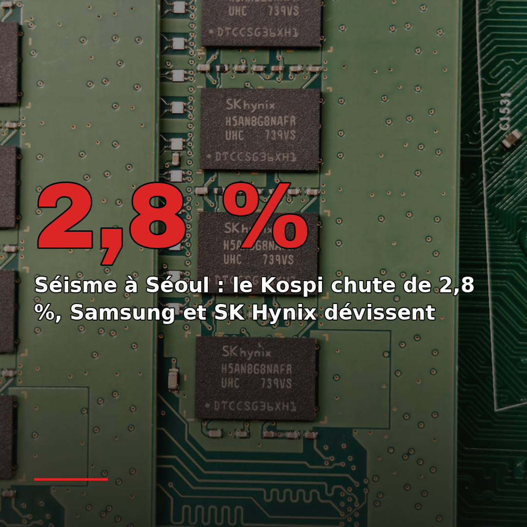 Séisme à Séoul : le Kospi chute de 2,8 %, Samsung et SK Hynix dévissent