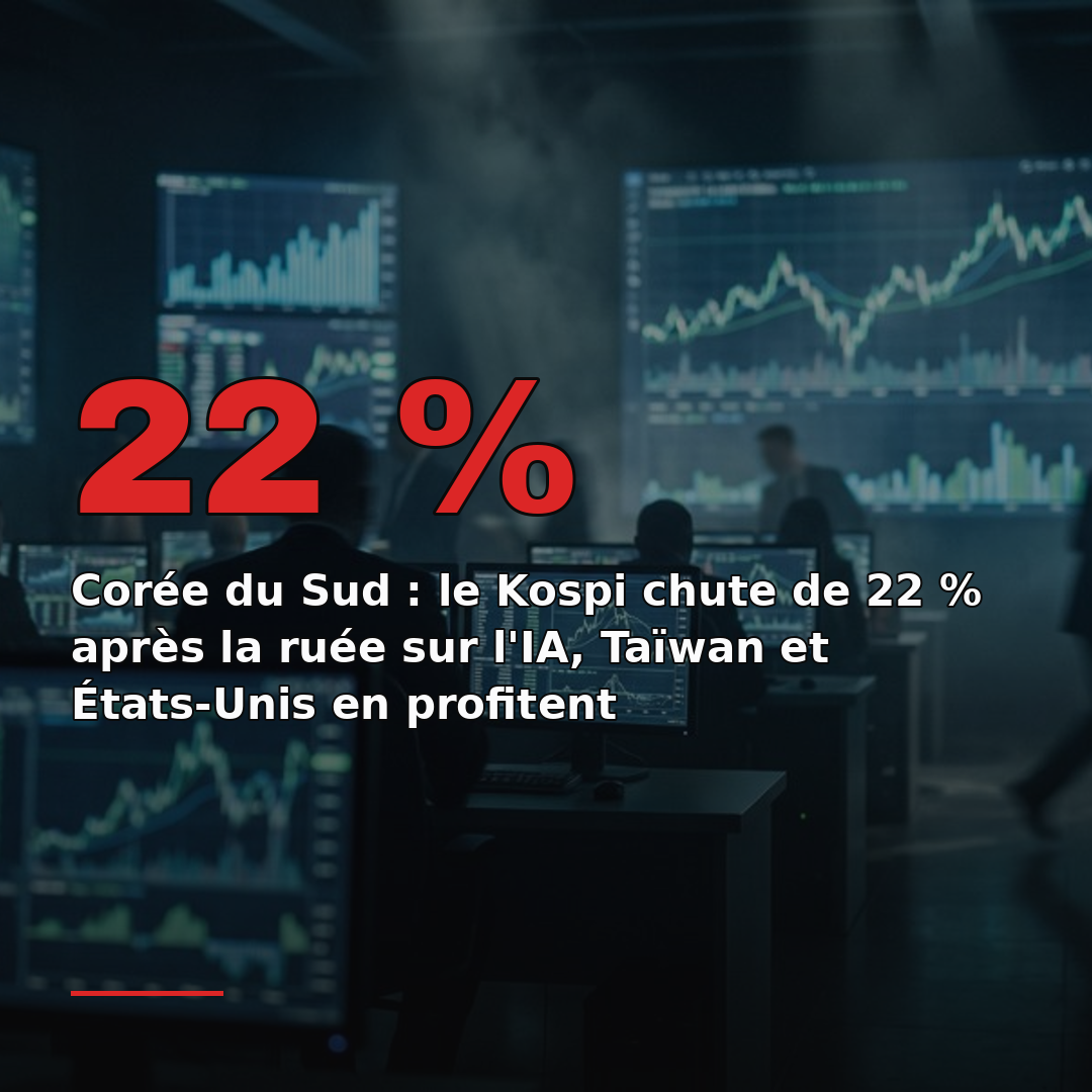 Corée du Sud : le Kospi chute de 22 % après la ruée sur l'IA, Taïwan et États-Unis en profitent