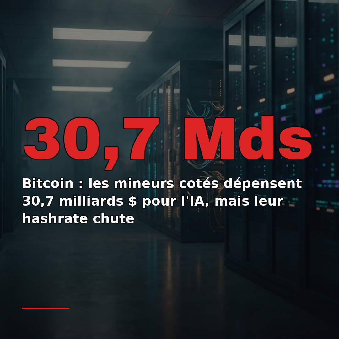 Bitcoin : les mineurs cotés dépensent 30,7 milliards $ pour l'IA, mais leur hashrate chute