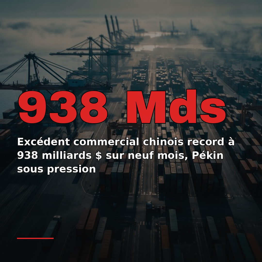 Excédent commercial chinois record à 938 milliards $ sur neuf mois, Pékin sous pression