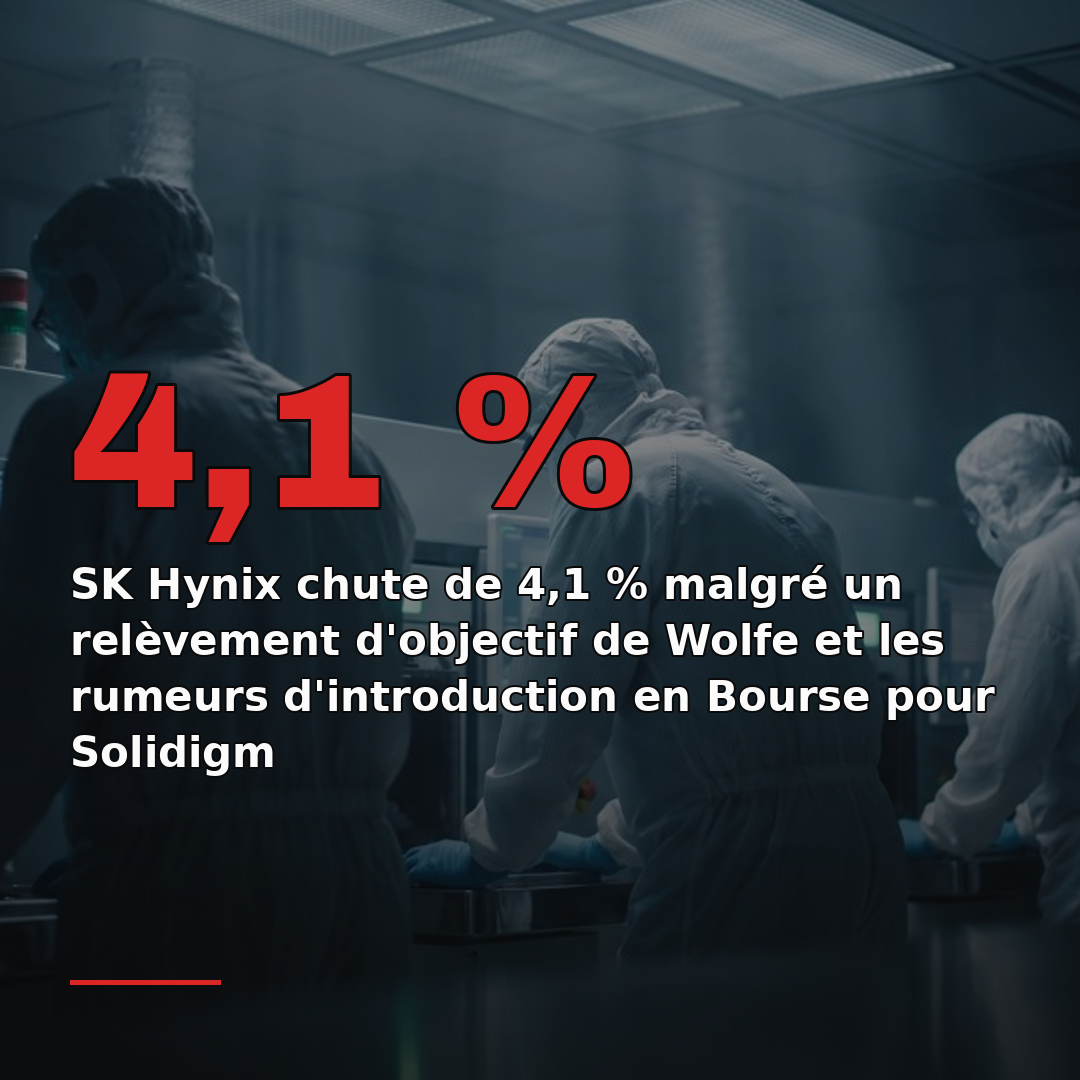 SK Hynix chute de 4,1 % malgré un relèvement d'objectif de Wolfe et les rumeurs d'introduction en Bourse pour Solidigm