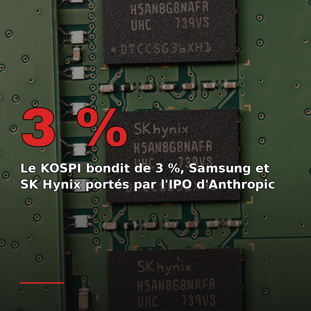 Le KOSPI bondit de 3 %, Samsung et SK Hynix portés par l'IPO d'Anthropic