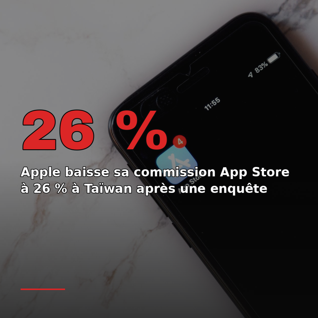 Apple baisse sa commission App Store à 26 % à Taïwan après une enquête